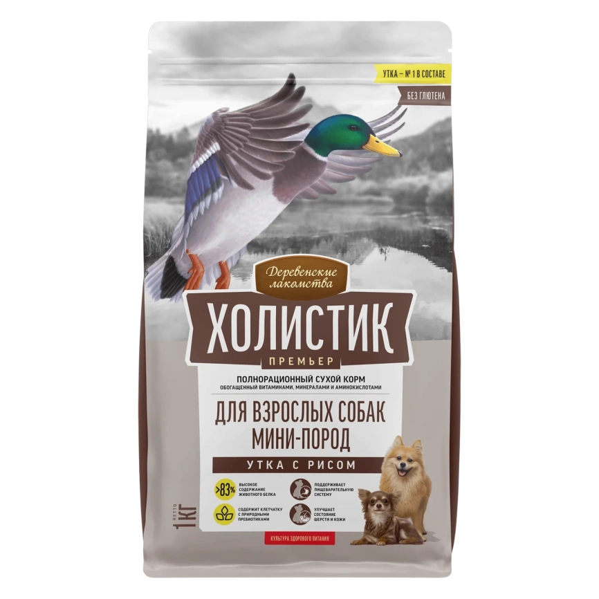 Сухой корм «Деревенские лакомства» Holistic Премьер для собак мини-пород с уткой и рисом, 1 кг фото 1