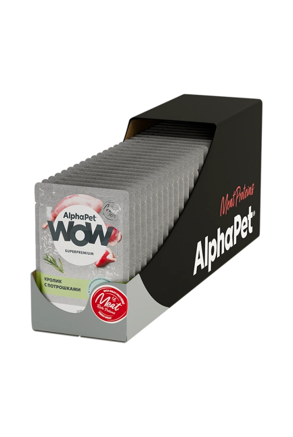 Влажный корм ALPHAPET WOW Superpremium Rabbit & Giblets для кошек, с чувствительным пищеварением, с кроликом и потрошками, 85 г фото 3