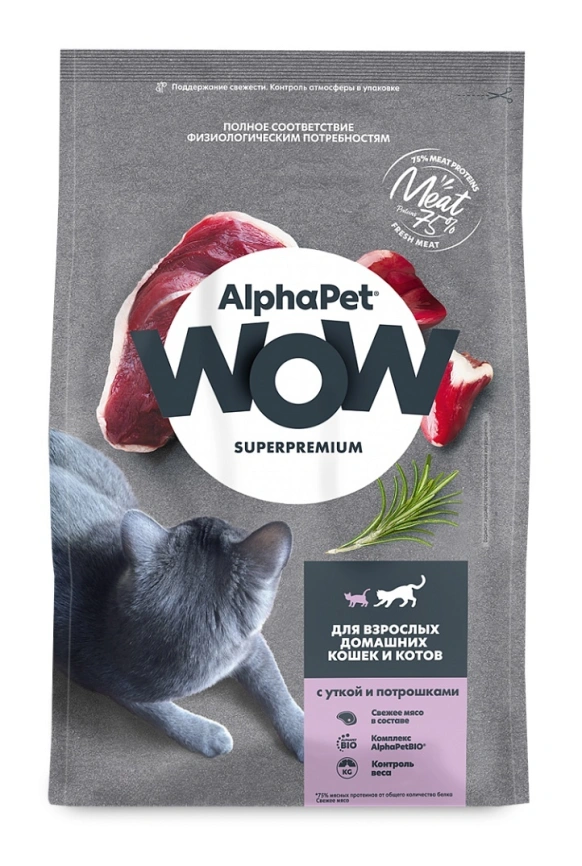 Сухой корм ALPHAPET Superpremium Chicken & Duck для взрослых кошек и котов крупных пород, с курицей и уткой, 400 г фото 1