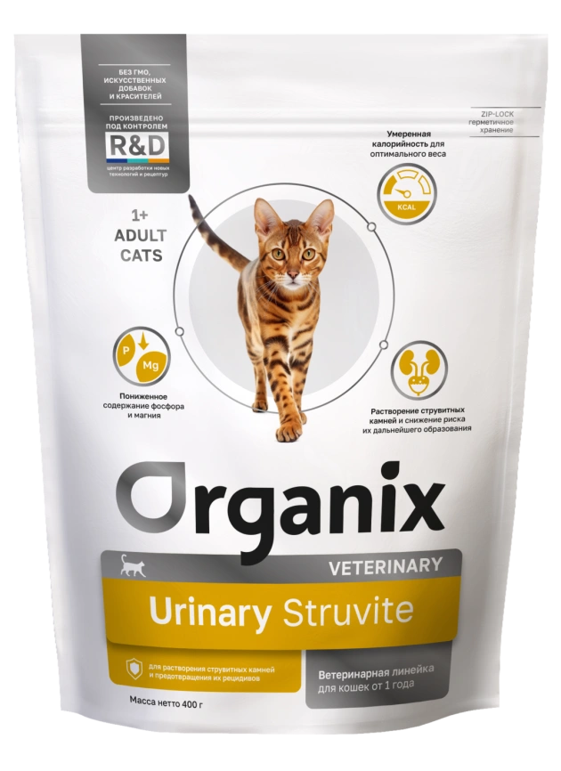 Сухой корм Organix Preventive Line URINARY Struviteдля взрослых кошек для растворения струвитных камней и предотвращения их рецидивов, 400 г фото 1