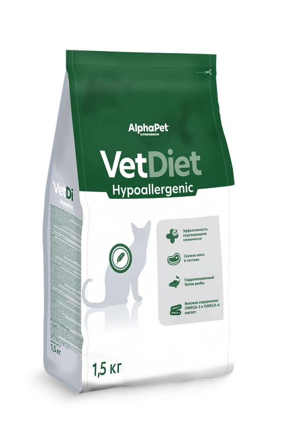 Сухой корм ALPHAPET Veterinary Diet Hypoallergenic Adult Cat, 1,5 кг фото 2