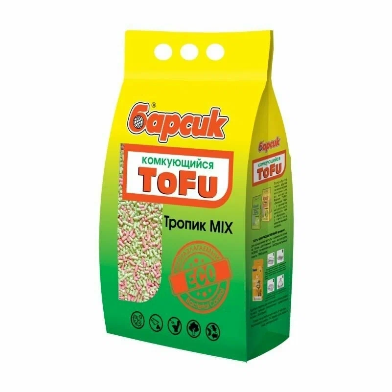 Наполнитель Барсик Mix для кошачьих туалетов, комкующийся Tofu Тропик, 4,54 л фото 1