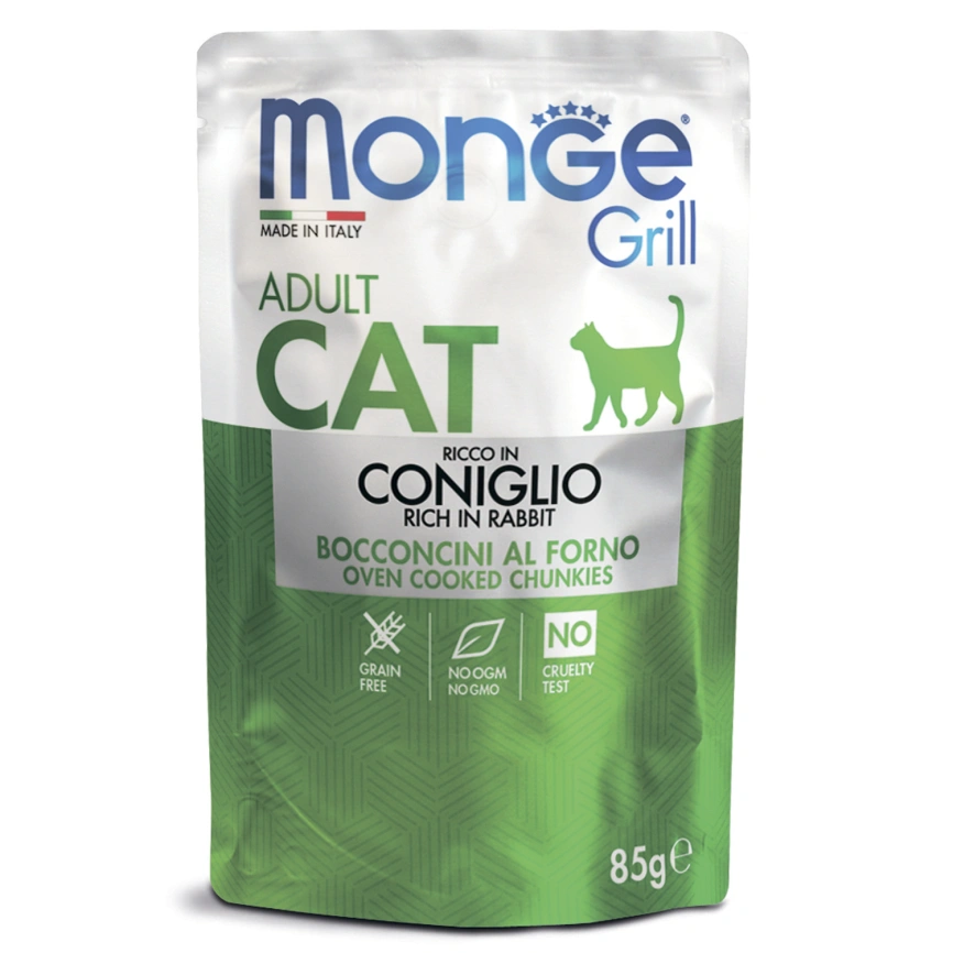 Влажный корм Monge Cat Grill Rabbit для взрослых кошек с кроликом, 85 г фото 1