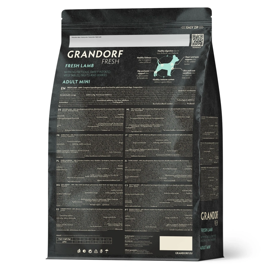 Сухой корм Grandorf Fresh Dog для взрослых собак мелких пород чувствительное пищеварение и гипоаллергенный ягненок с бататом 3 кг фото 2