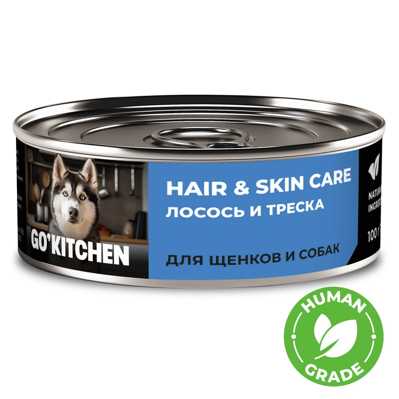 Влажный корм GO'KITCHEN для щенков и собак с лососем и треской, 100 г фото 1