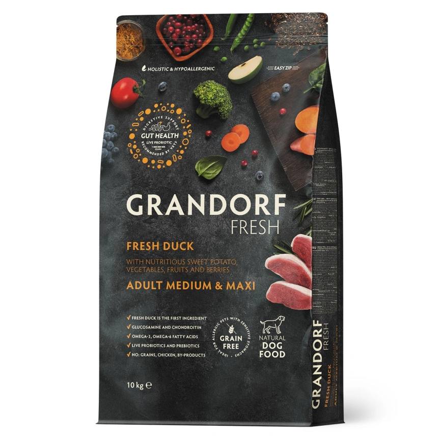 Сухой корм Grandorf Fresh Dog для взрослых собак средних и крупных пород диетическая формула для особо аллергичных собак утка с бататом 10 кг фото 1