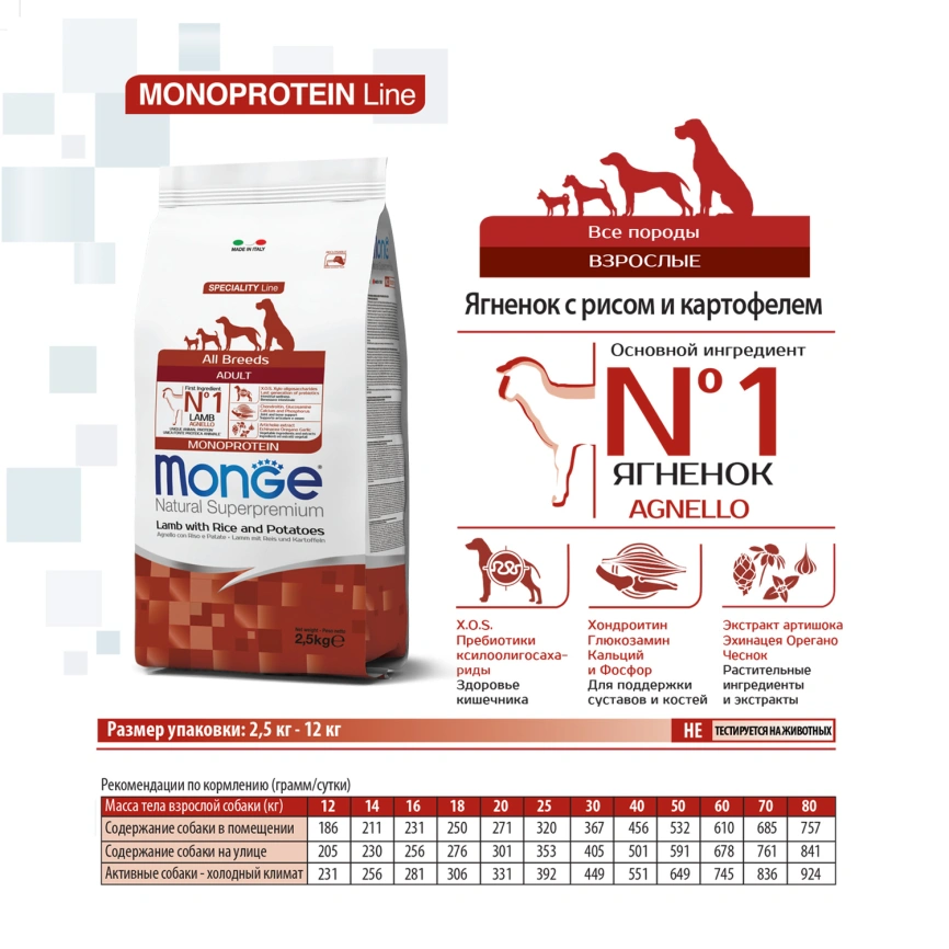 Сухой корм Monge Dog Speciality Line Monoprotein Lamb &amp;amp; Rice &amp;amp; Potato для взрослых собак всех пород с мясом ягненка, рисом и картофелем, 2,5 кг фото 5