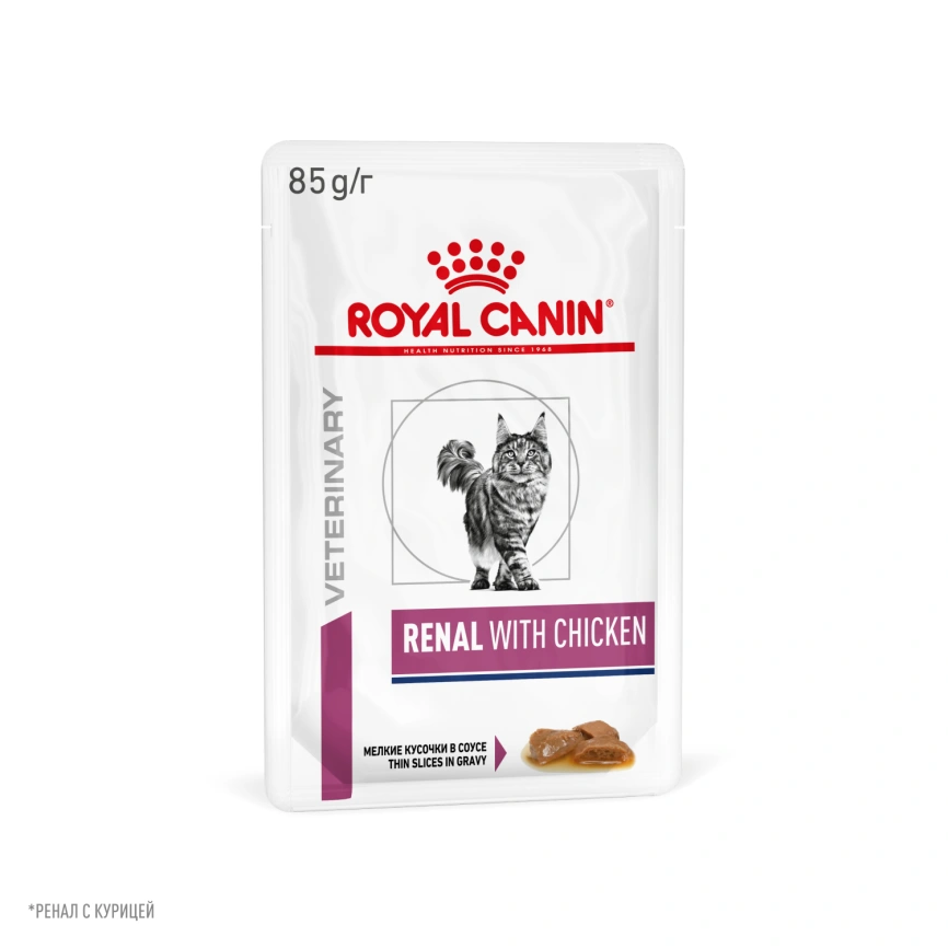 Влажный корм Royal Canin Renal with Chicken в соусе для кошек при заболеваниях почек, с курицей, пауч, 85 г фото 13