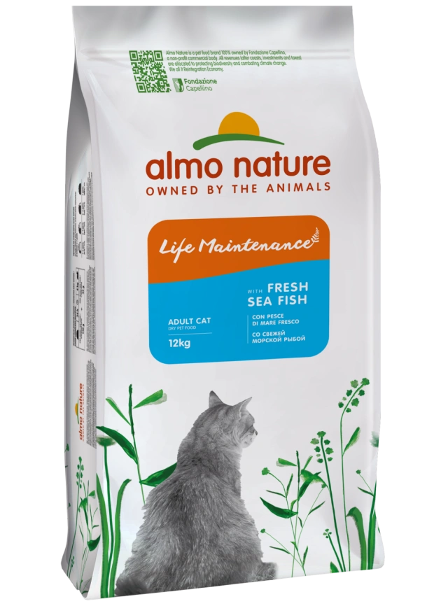 Сухой корм Almo Nature для взрослых кошек со свежей морской рыбой и коричневым рисом, 12 кг фото 1