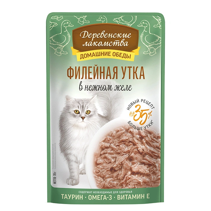 Влажный корм «Деревенские лакомства» для кошек с нежной филейной уткой, 70 г фото 1