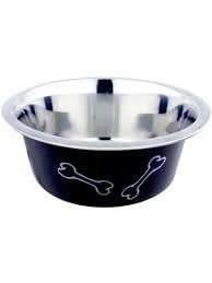 Чёрная металлическая миска Homepet Color для животных с рисунком косточек, 0,9 л фото 1