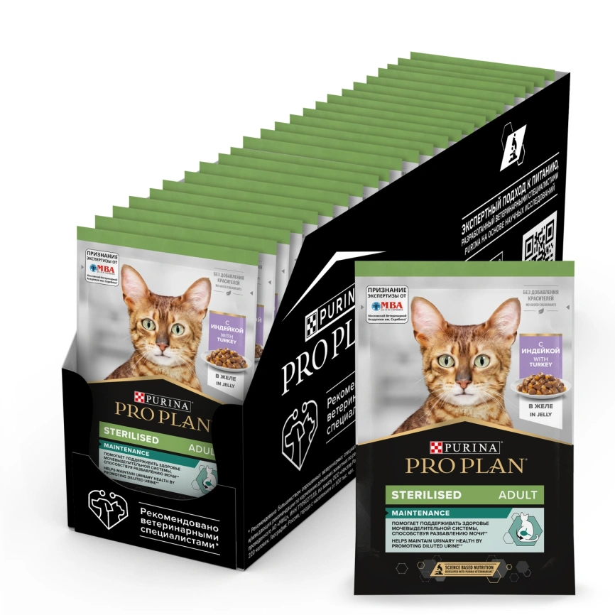 Влажный корм Purina Pro Plan Cat Adult NutriSavour Sterilised для стерилизованных кошек, с индейкой в желе, 85 г фото 1