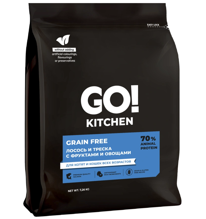 Сухой корм GO'KITCHEN для котят и кошек всех возрастов с лососем и треской, 7.26 кг фото 4