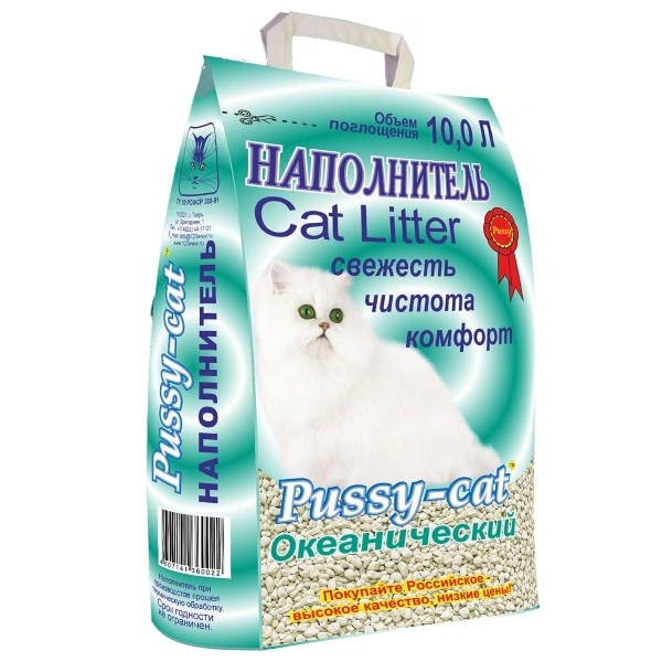 Наполнитель Pussy-Cat океанический впитывающий для кошачьих туалетов, 10 л фото 1