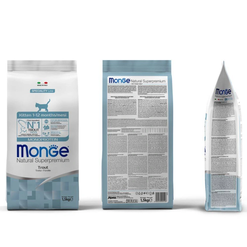 Сухой корм Monge Cat Speciality Line Monoprotein Trout для котят и беременных кошек с форелью, 1,5 кг фото 5
