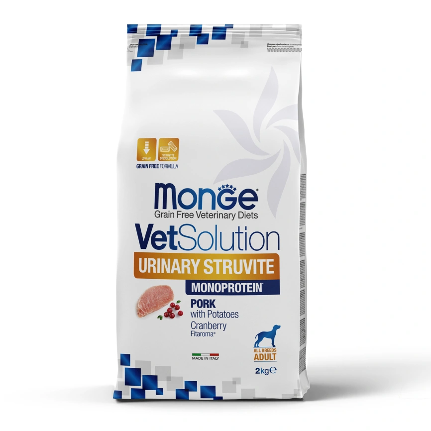 Диетический корм Monge VetSolution Dog Urinary Struvite для собак, при заболеваниях мочеполовой системы и струвитном течении МКБ, 2 кг фото 1