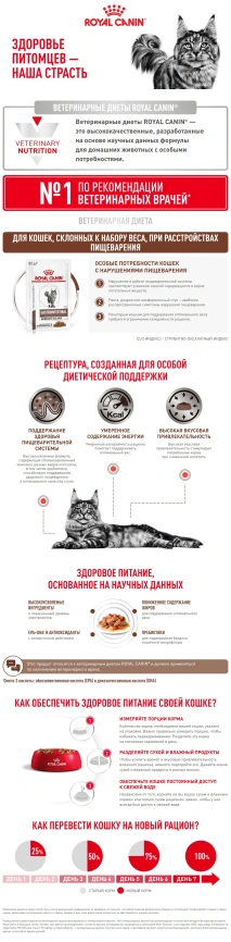 Влажный диетический корм Royal Canin Gastrointestinal Moderate Calorie для кошек при расстройствах пищеварения, склонных к набору веса, пауч, 85 г фото 3