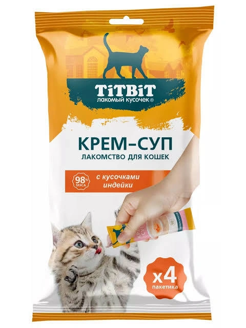 Лакомства Titbit Turkey для кошек в виде крем-супа с кусочками и индейкой, 10 г фото 1