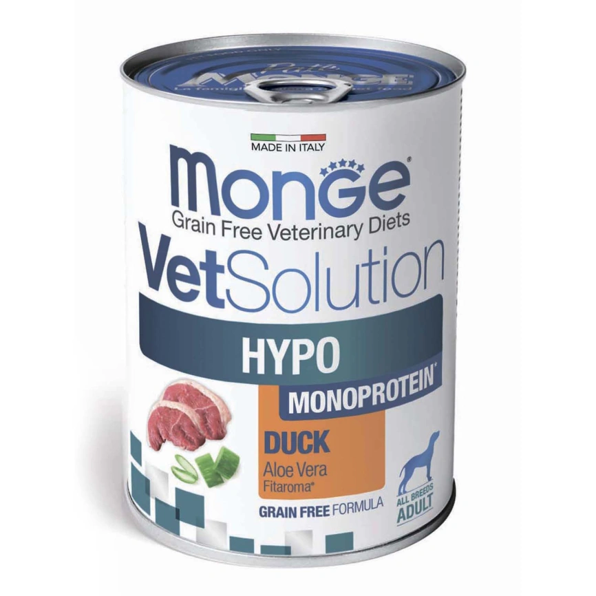 Диетический корм Monge VetSolution Dog Hypo Monoprotein DUCK для собак, для снижения реакции пищевой непереносимости с уткой, 400 г фото 1