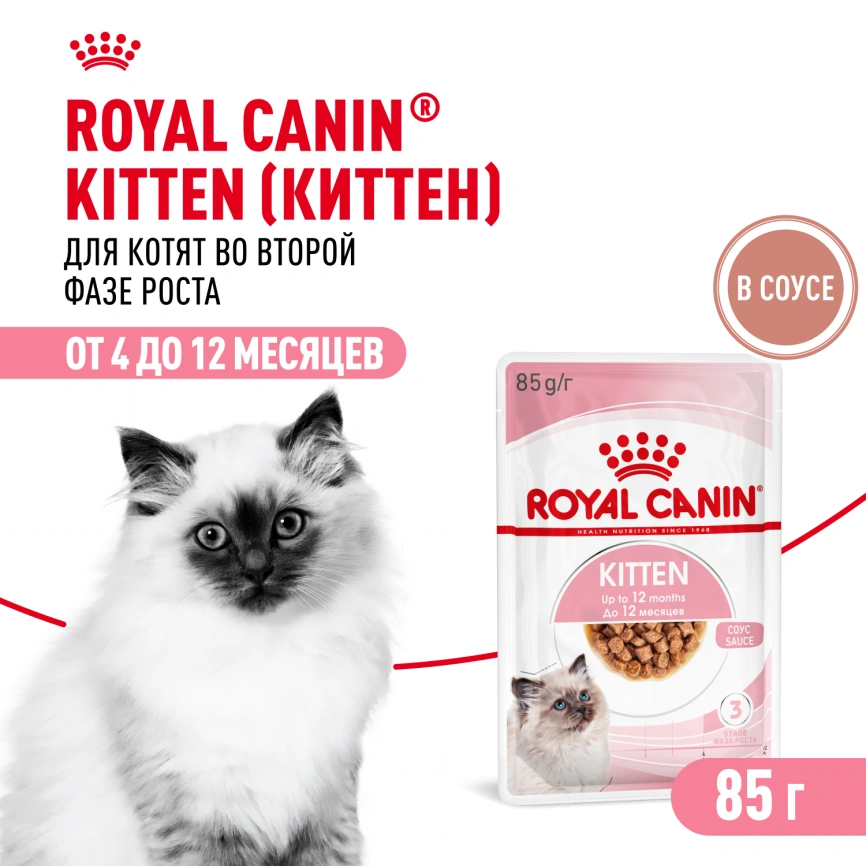 Влажный корм Royal Canin Kitten в соусе для котят до 12 месяцев, пауч, 85 г фото 1