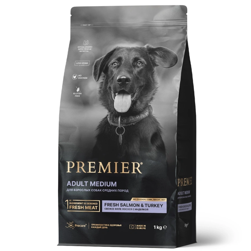 Сухой корм Premier Dog Salmon & Turkey Adult Medium для собак средних пород, 1 кг фото 1