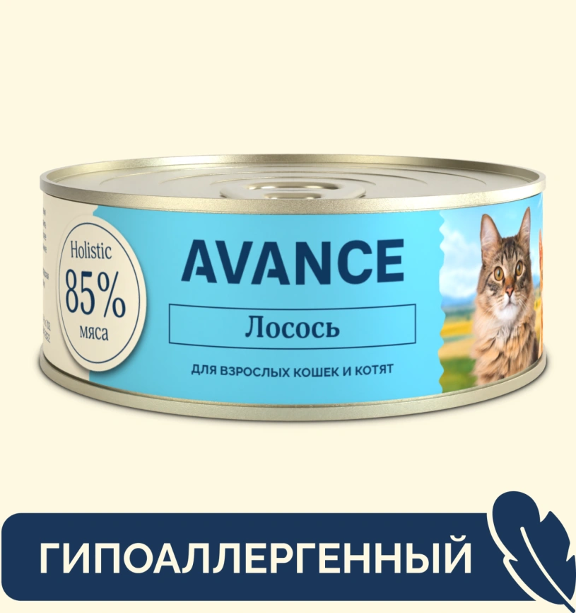 Влажный корм AVANCE holistic для котят и кошек с лососем, 100 г фото 1