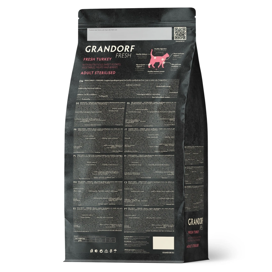 Сухой корм Grandorf Fresh Cat для стерилизованных кошек диетическая формула для особо аллергичных кошек индейка с бататом 400 г фото 2
