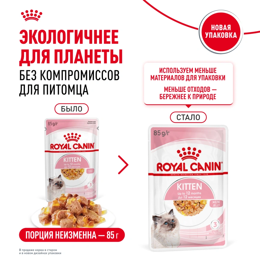 Влажный корм Royal Canin Kitten в желе для котят до 12 месяцев, пауч, 85 г фото 9