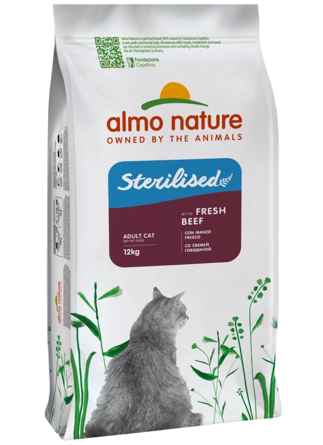 Сухой корм Almo Nature Sterilised, для стерилизованных кошек со cвежей говядиной и коричневым рисом, 12 кг фото 1