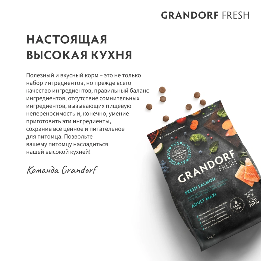 Сухой корм Grandorf Fresh Dog для взрослых собак крупных пород лосось с бататом 10 кг фото 8