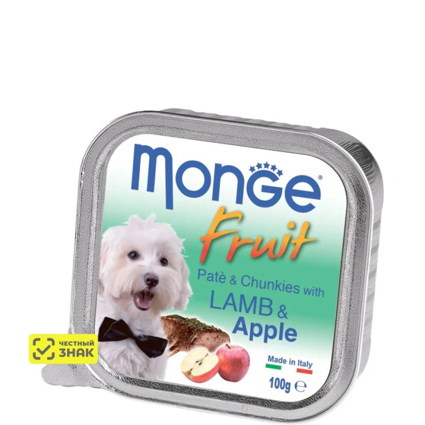 Влажный корм Monge Dog Fruit Lamb &amp;amp; Apple для собак с мясом ягненка и яблоком, 100 г фото 1