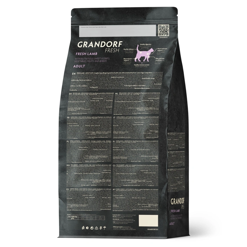 Сухой корм Grandorf Fresh Cat для взрослых кошек чувствительное пищеварение или склонность к аллергии ягненок с бататом 400 г фото 2