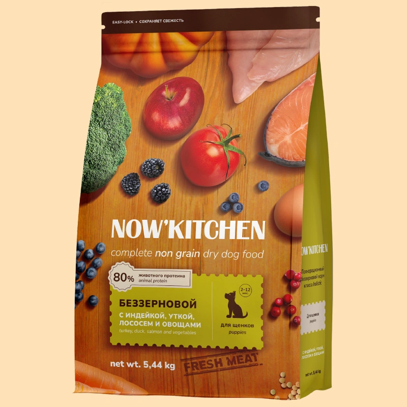 Сухой корм NOW'KITCHEN Fresh Puppy для щенков со свежей индейкой, уткой, лососем, 5.44 кг фото 1