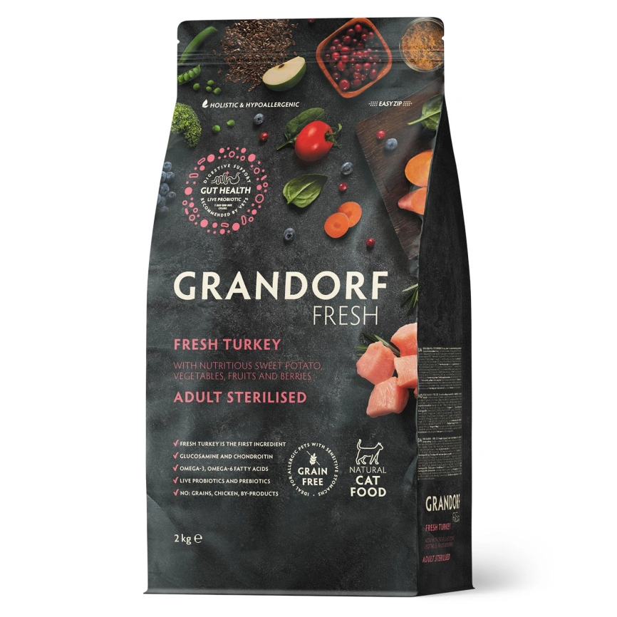 Сухой корм Grandorf Fresh Cat для стерилизованных кошек индейка с бататом 2 кг фото 1