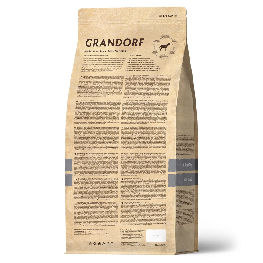 Сухой корм Grandorf Rabbit & Turkey Sterilised для стерилизованных кошек, 2 кг фото 2