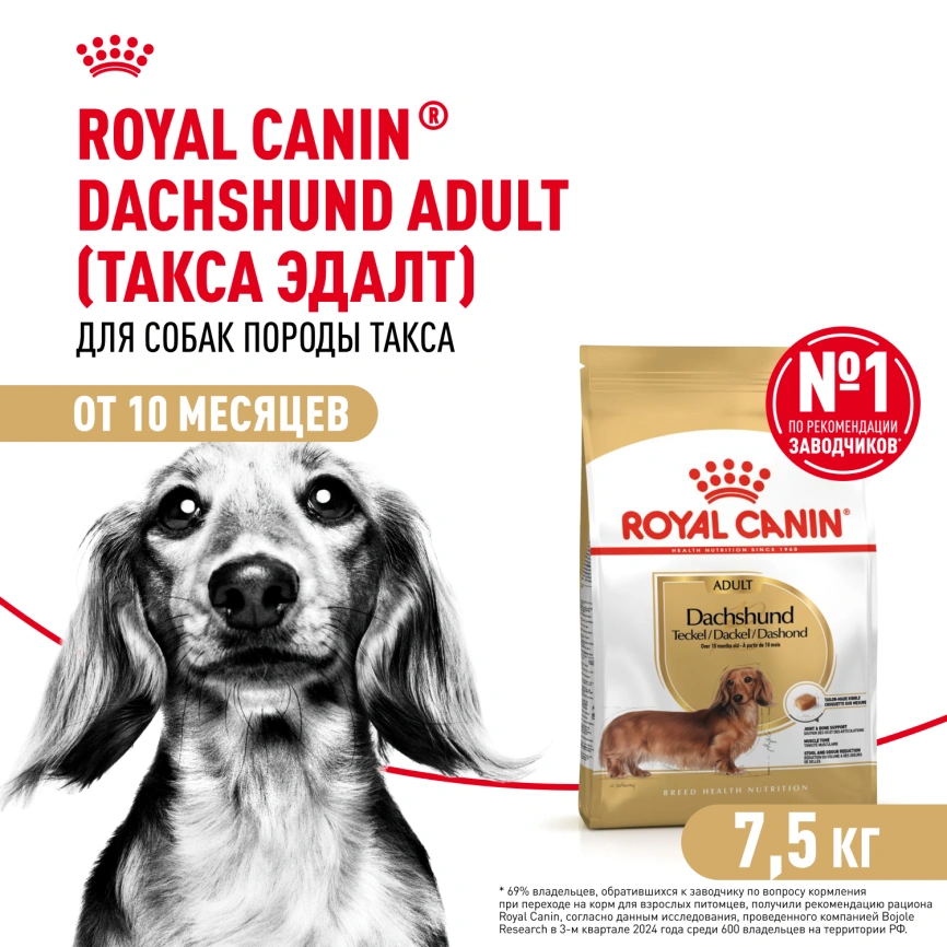 Сухой корм Royal Canin Dachshund Adult для собак породы такса, 7.5 кг фото 1
