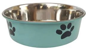 Зелёная утяжелённая металлическая миска Homepet Heavy для животных с рисунком лапок, 1,8 л фото 1