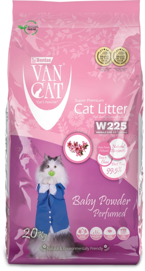 Наполнитель Van Cat для кошачьего туалета, комкующийся без пыли с ароматом детской присыпки, 24 л фото 1