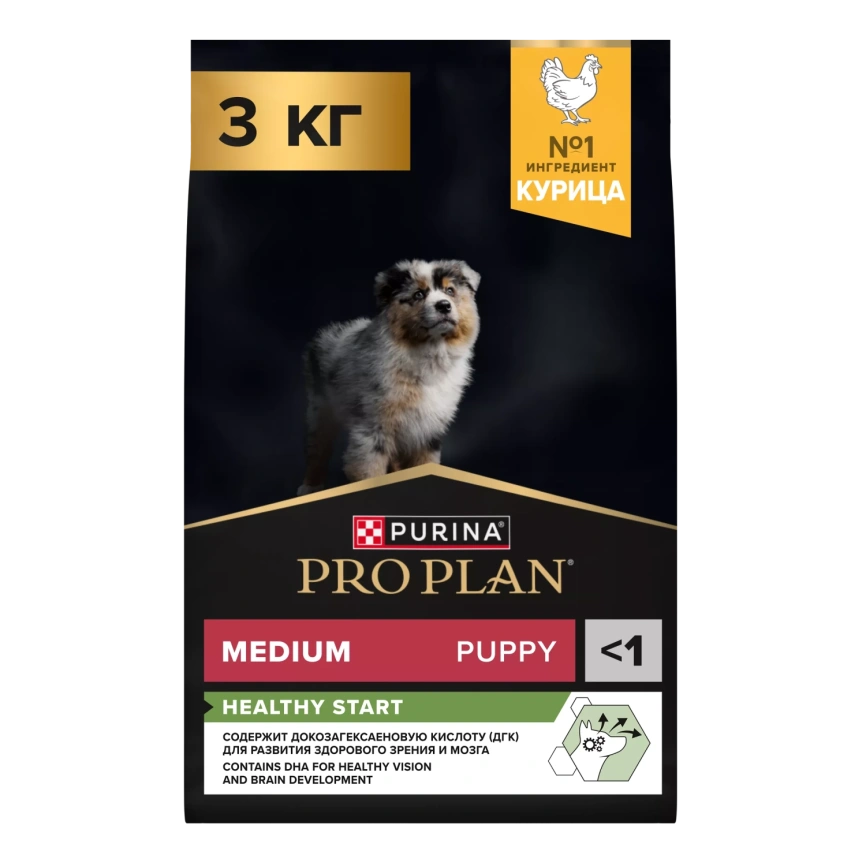 Сухой корм PRO PLAN Chicken для щенков средних пород, с высоким содержанием курицы, 3 кг фото 1