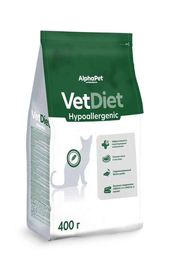 Сухой корм ALPHAPET Veterinary Diet Hypoallergenic Adult Cat, 400 г фото 2