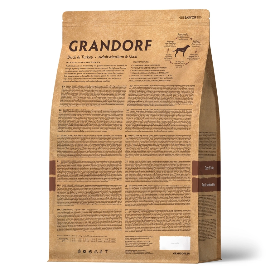 Сухой корм Grandorf Duck & Turkey Med & Maxi для взрослых собак средних и крупных пород, 3 кг фото 2