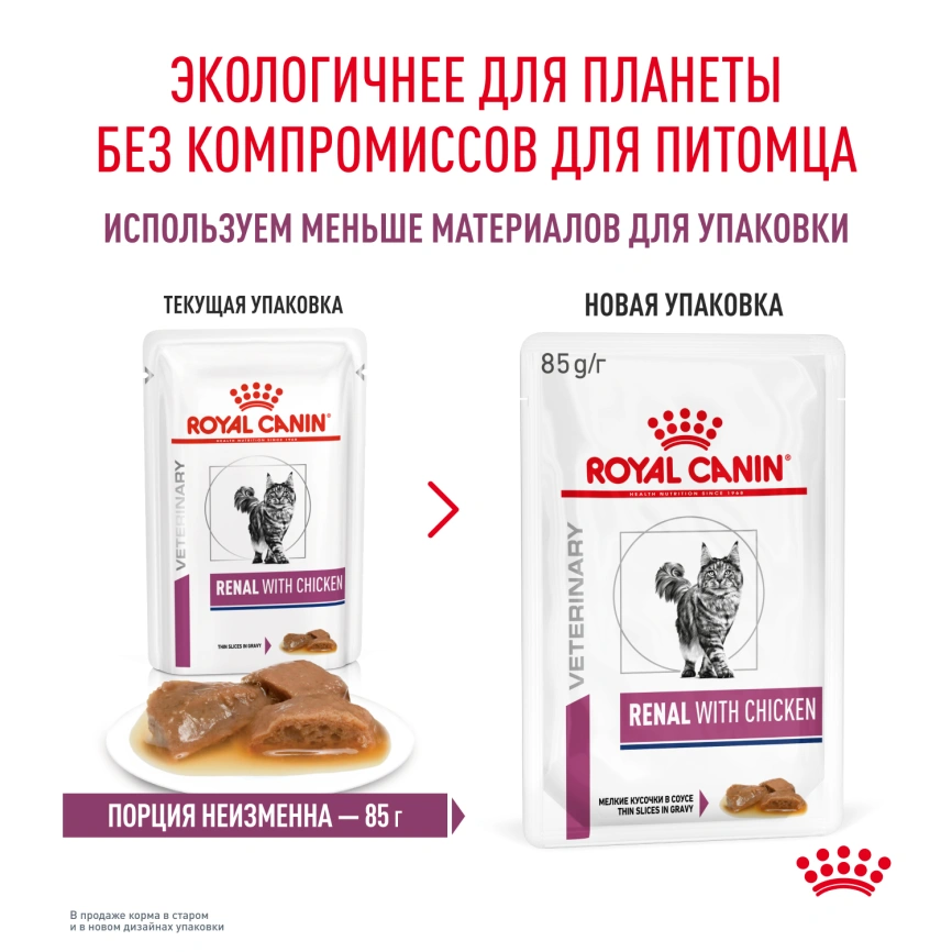 Влажный корм Royal Canin Renal with Chicken в соусе для кошек при заболеваниях почек, с курицей, пауч, 85 г фото 9