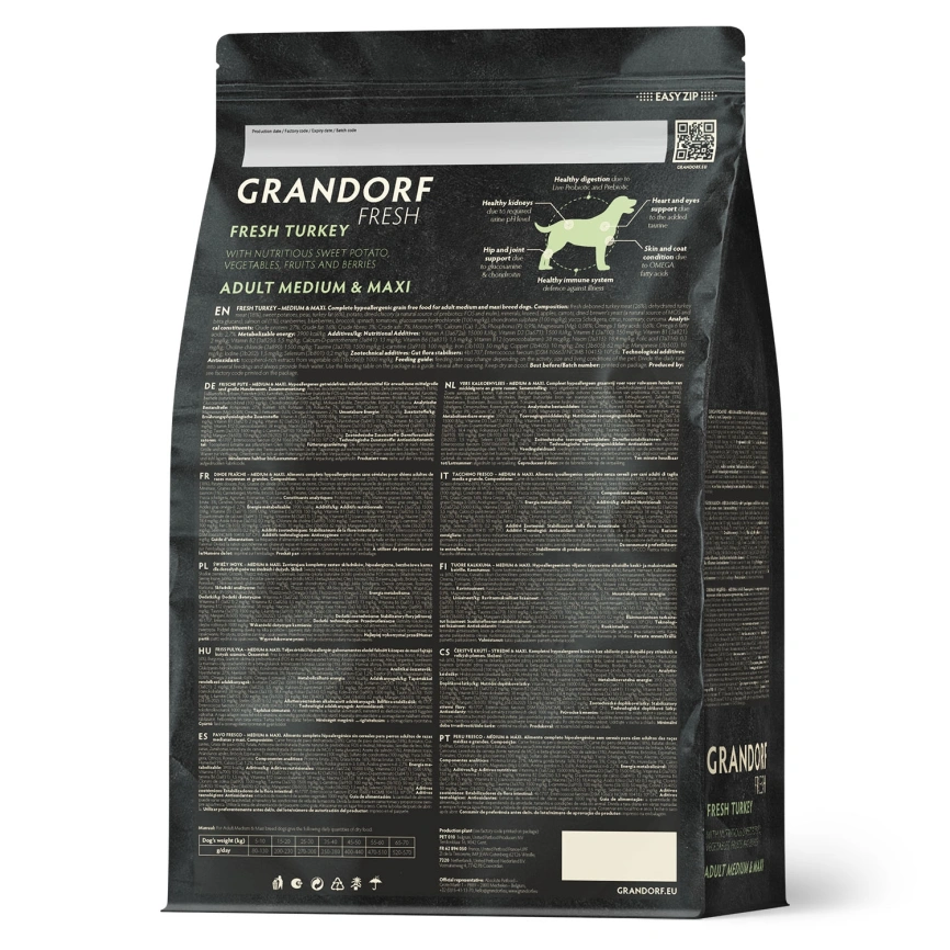 Сухой корм Grandorf Fresh Dog для взрослых собак средних и крупных пород диетическая формула для особо аллергичных собак индейка с бататом 10 кг фото 2