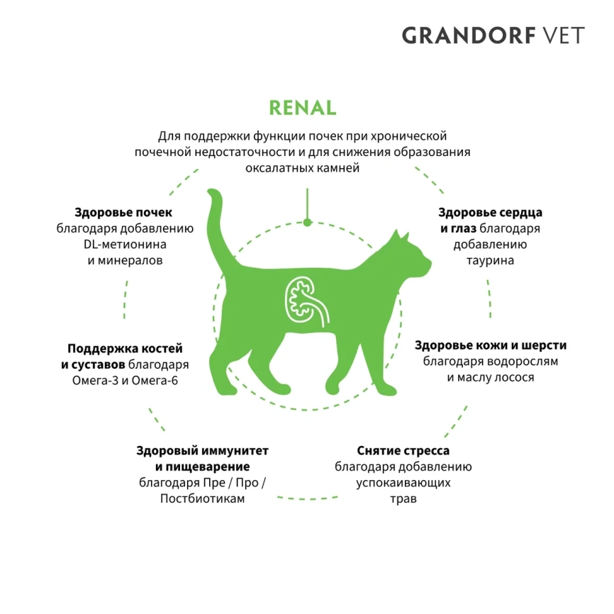 Сухой корм Grandorf Veterinary Renal для кошек при поддержании функции почек, 2 кг фото 2