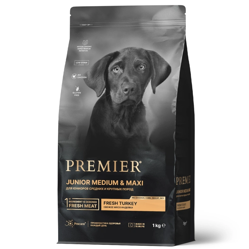 Сухой корм Premier Dog Turkey Junior Medium & Maxi для юниоров средних и крупных пород, 1 кг фото 1