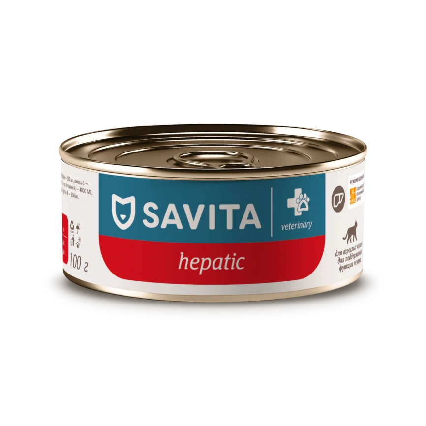 Влажный корм SAVITA Preventive Line Hepatic для взрослых кошек для поддержания функции печени, 100 г фото 1